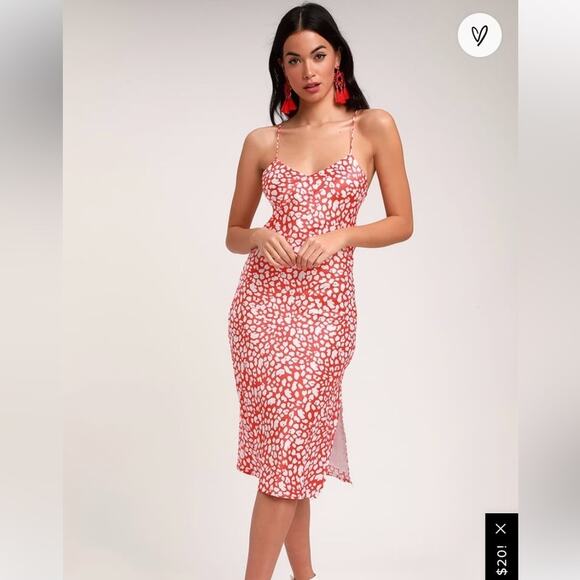 Lulus | Calling my Spirit Red Print Satin MIDI Dress Size Large - Picture 1 of 12